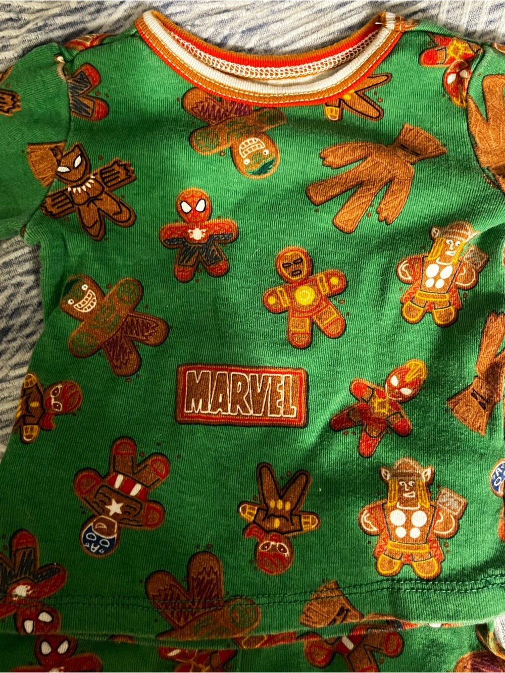 Disney Baby Marvel 6-9 months Green Gingerbread Character Pajama Set Christmas